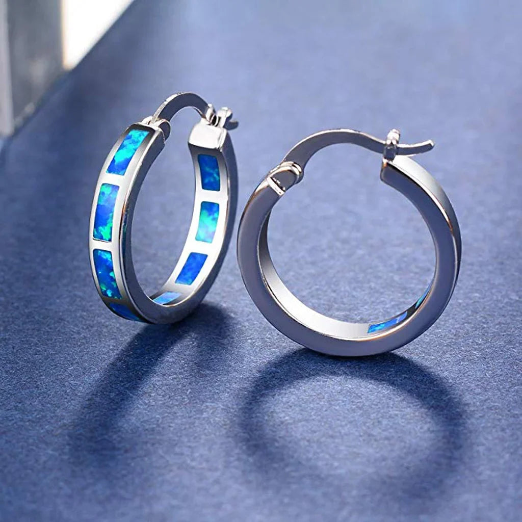 Κομψά Σκουλαρίκια Κρίκοι με Μπλε Fire Opal