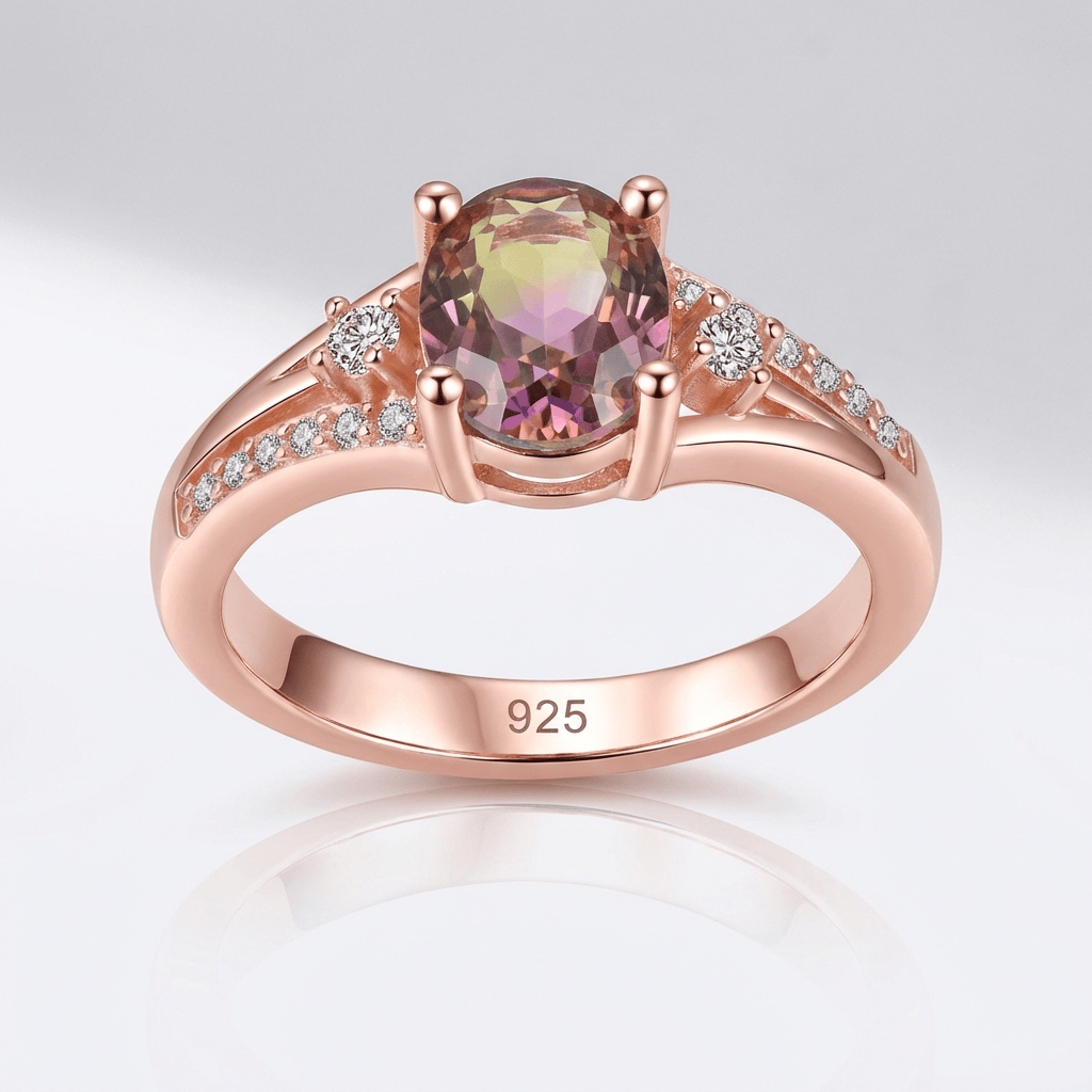 Ροζ χρυσό δαχτυλίδι με Mystic Topaz