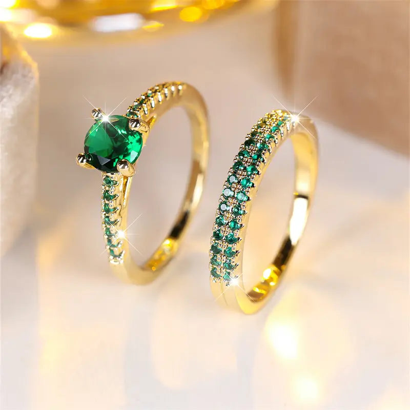 Σετ Δαχτυλιδιών Serena Emerald Duo σε Χρυσό
