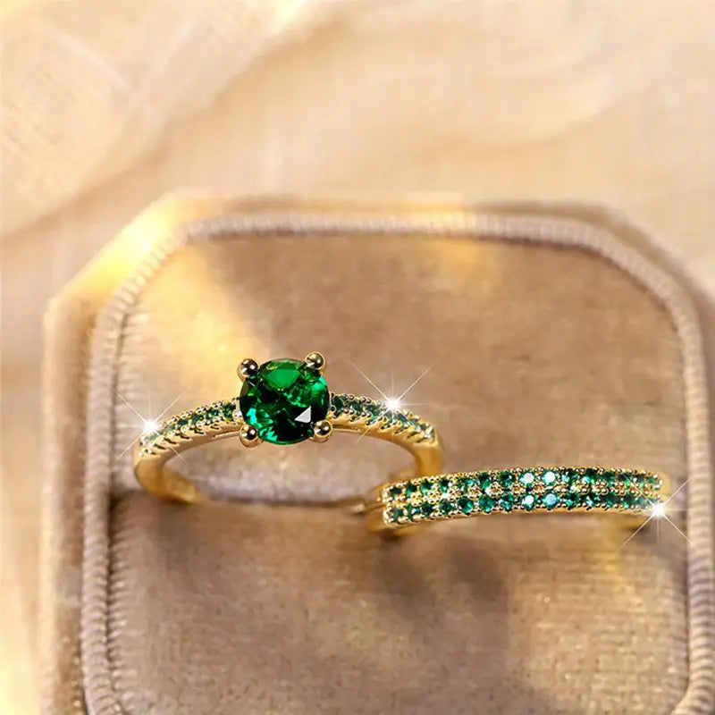 Σετ Δαχτυλιδιών Serena Emerald Duo σε Χρυσό