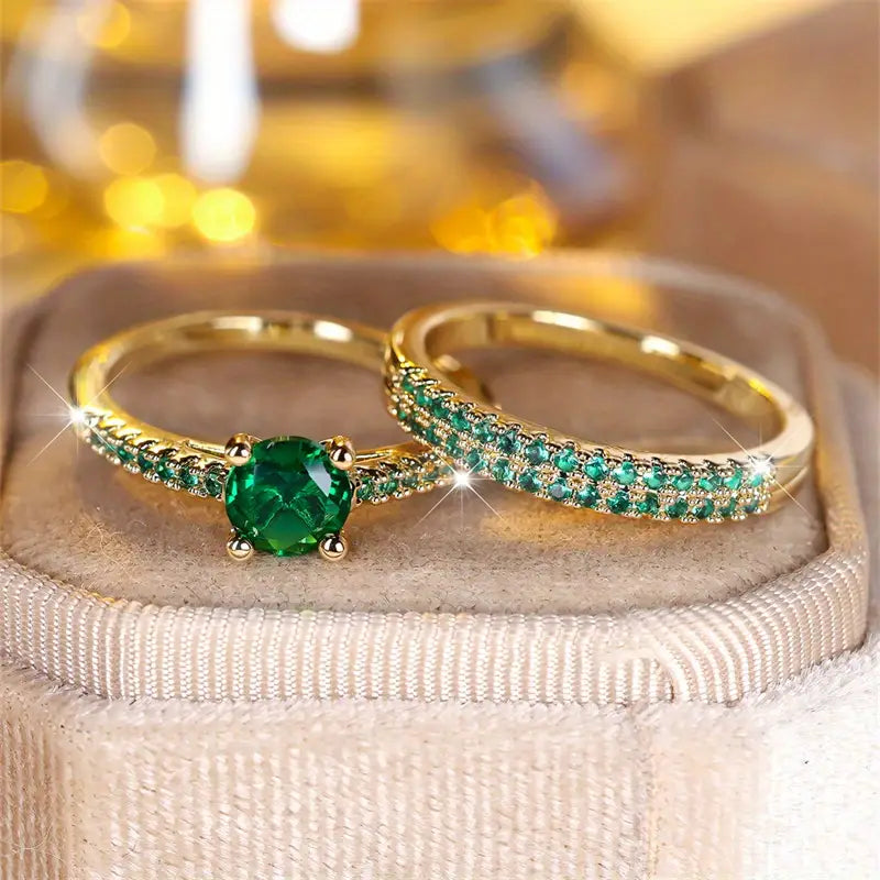 Σετ Δαχτυλιδιών Serena Emerald Duo σε Χρυσό