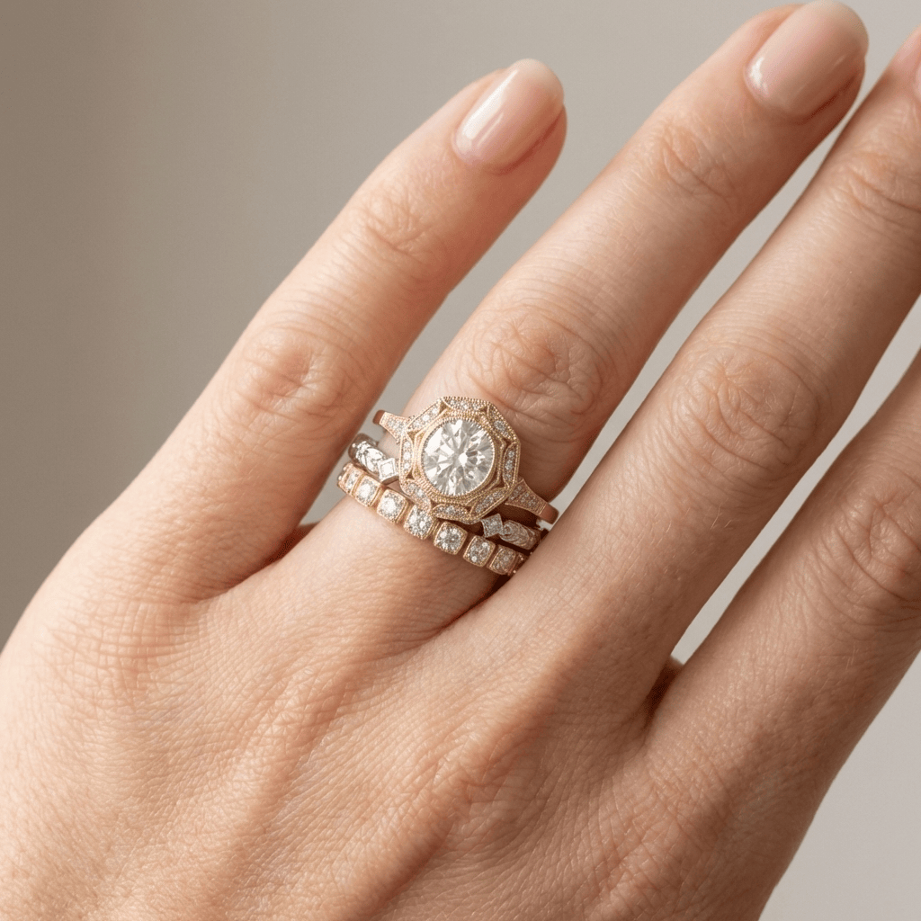 Χρυσό οβάλ δαχτυλίδι φιλιγκράν σε στυλ διαμαντιού