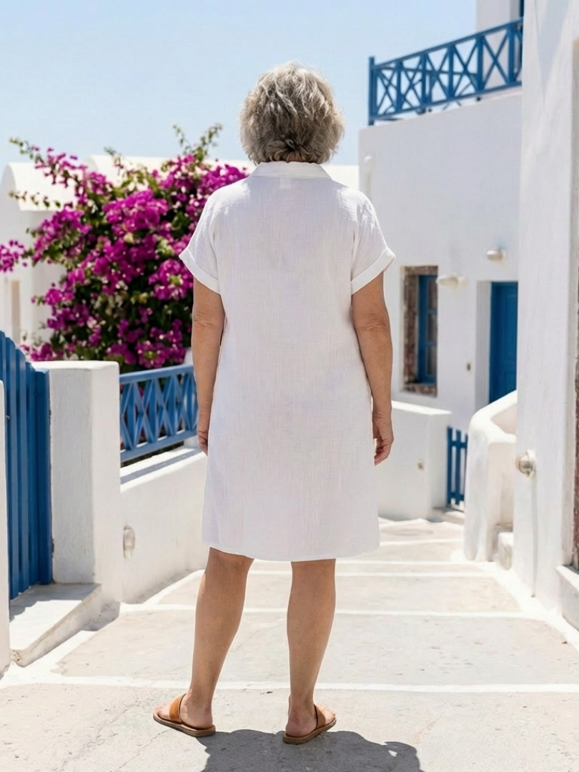 Helene | Κοντομάνικο Φόρεμα μέχρι το Γόνατο με Μπροστινή Τσέπη