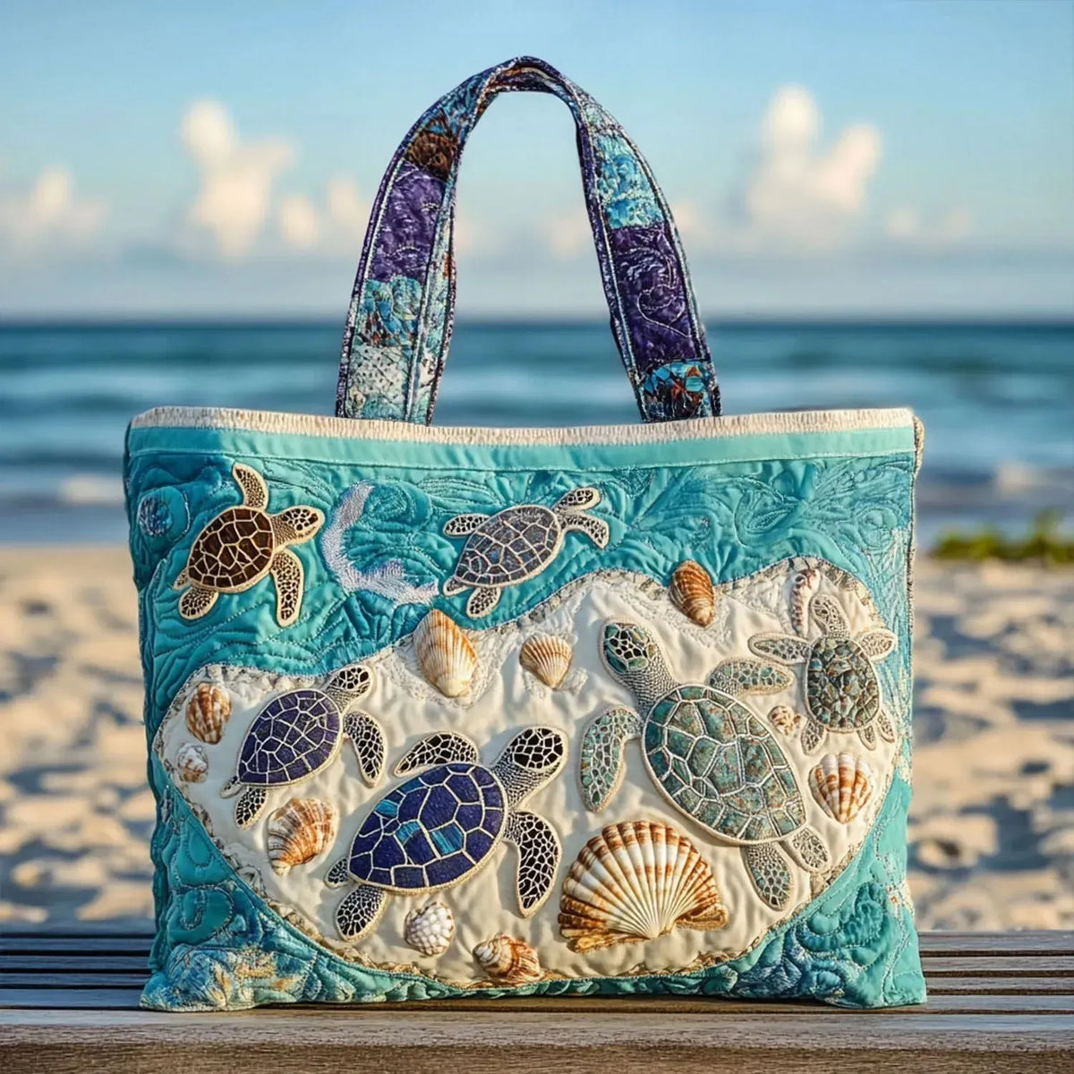 Handmade Turtle Hug Tote Bag