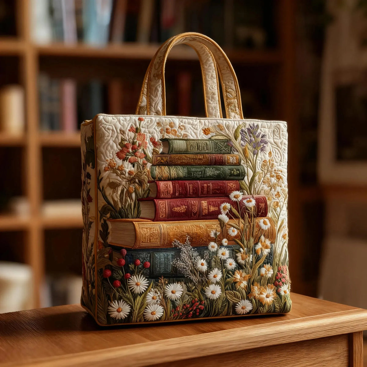 Artistic Padded Tote Bag Floral Scroll
