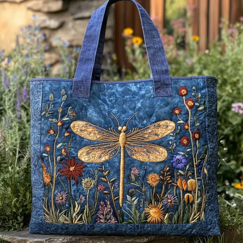 Padded Golden Dragonfly Tote Bag