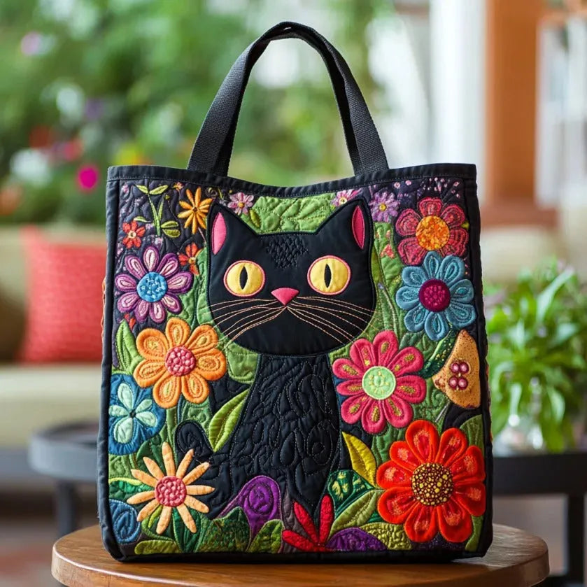 Charming Black Cat Quilted Tote