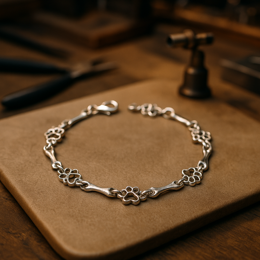 Βραχιόλι Limited Edition από Καθαρό Ασήμι με Charms Πατουσάκι και Κοκαλάκι