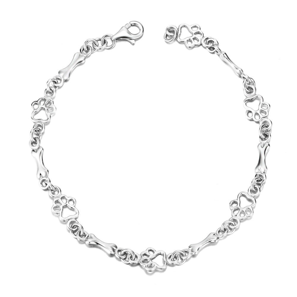 Βραχιόλι Limited Edition από Καθαρό Ασήμι με Charms Πατουσάκι και Κοκαλάκι