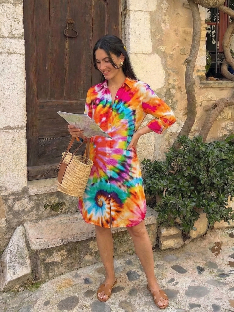Noemi | Μακρυμάνικο Φόρεμα-Πουκάμισο Tie Dye