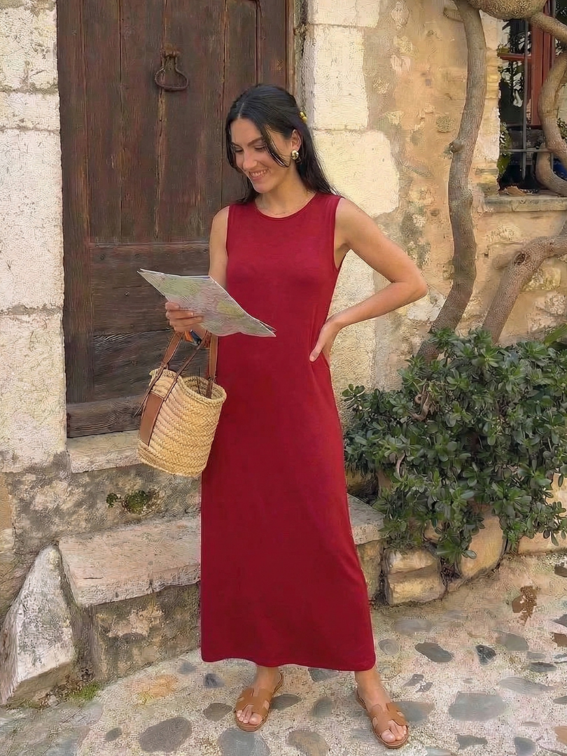Zorina | Αμάνικο Midi Φόρεμα με Τσέπες και Πλαϊνό Σκίσιμο