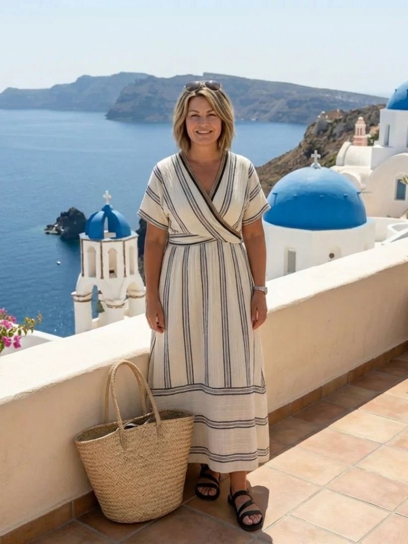 Thalassa | Μίντι κρουαζέ φόρεμα με λαιμόκοψη V και κοντά μανίκια