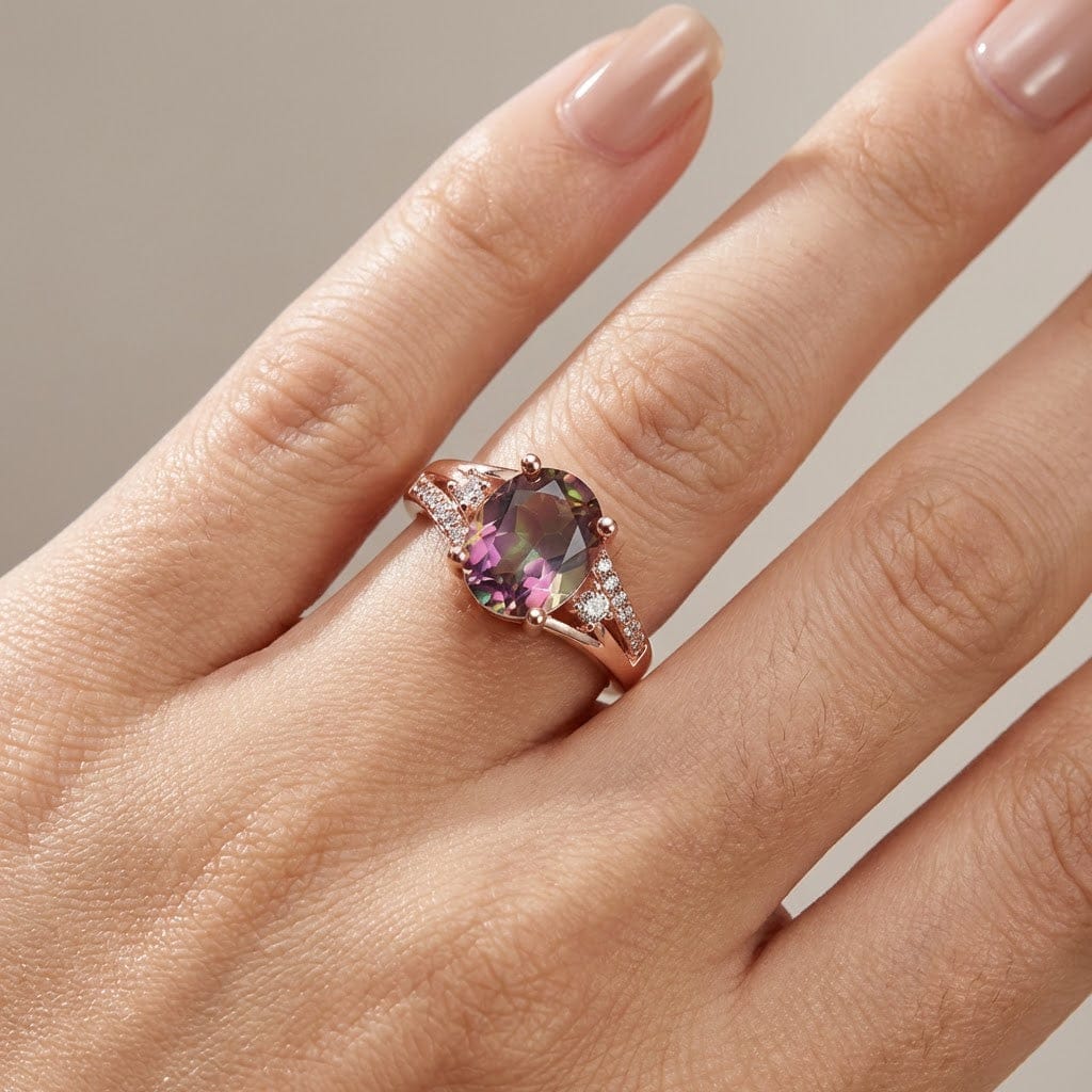 Ροζ χρυσό δαχτυλίδι με Mystic Topaz