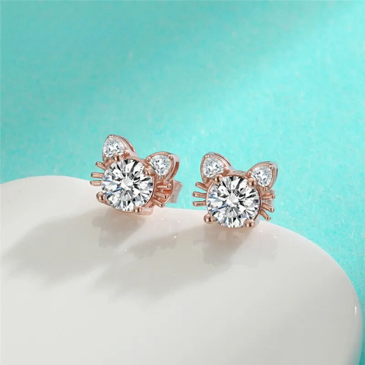 Σκουλαρίκια Γατούλα Moissanite σε Ροζ Χρυσό από Ασήμι 925