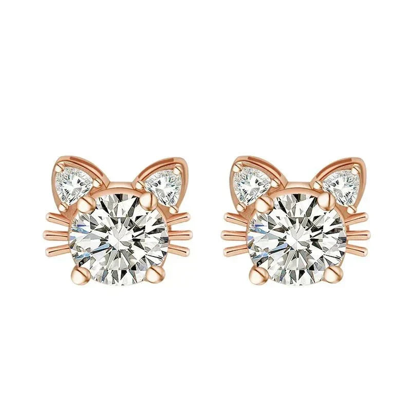 Σκουλαρίκια Γατούλα Moissanite σε Ροζ Χρυσό από Ασήμι 925