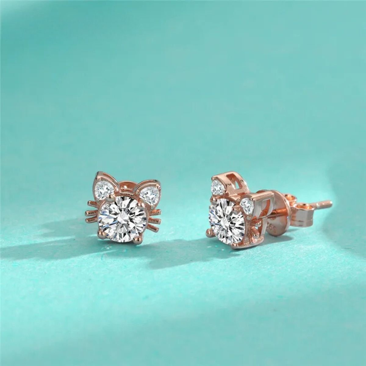 Σκουλαρίκια Γατούλα Moissanite σε Ροζ Χρυσό από Ασήμι 925