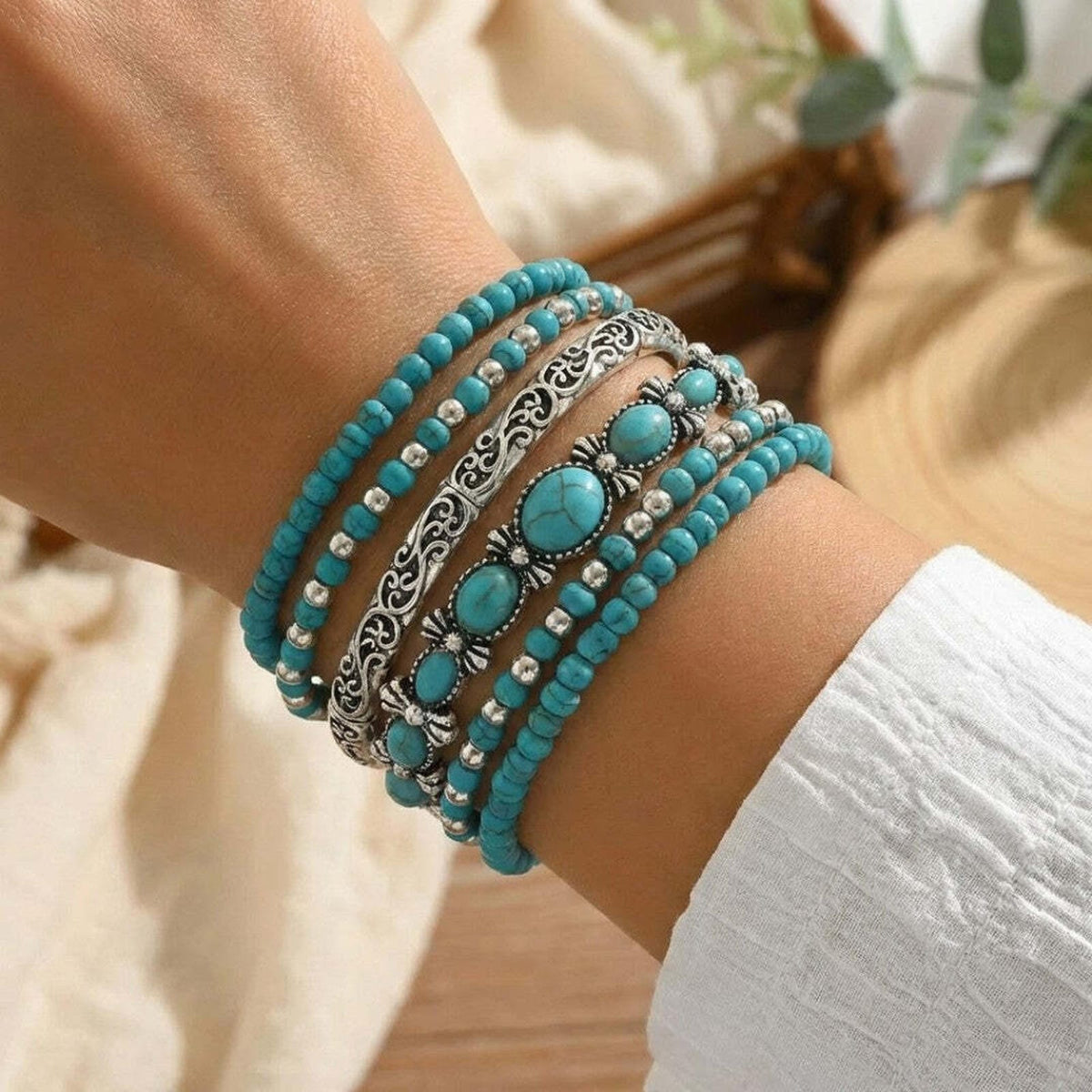 Σετ Boho Βραχιόλια με Τιρκουάζ Χάντρες